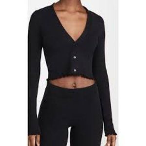 LOVE TREE Black Ribbed Button Down Cropped Cardigan - Small